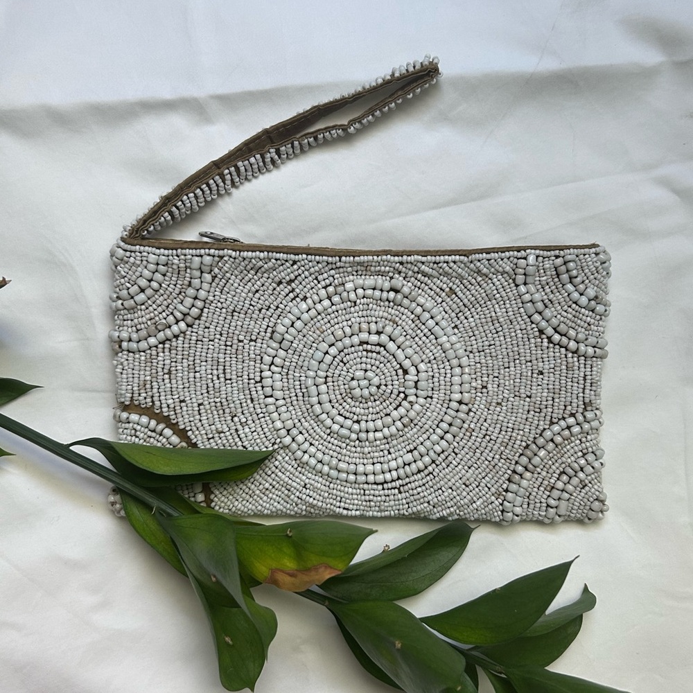 Tommy Bahama White Beaded Wristlet